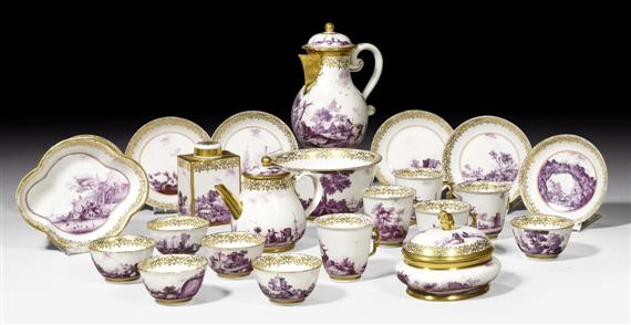 Appraisal: FINE COFFEE AND TEA SERVICE WITH MERCHANT SCENES IN PURPLE