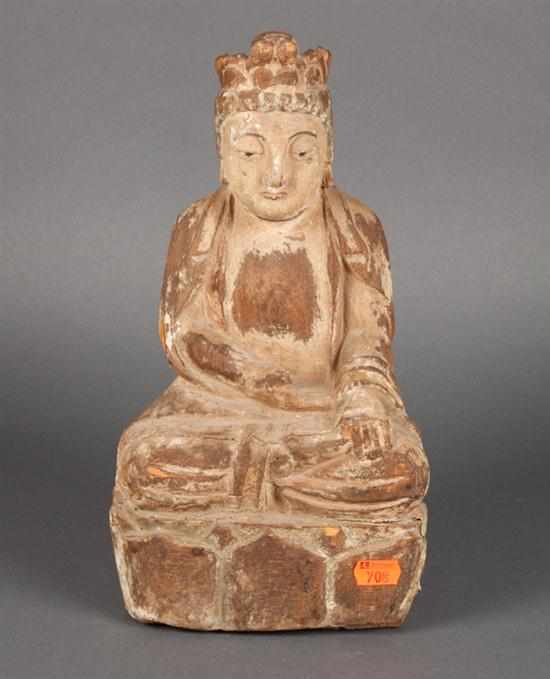 Appraisal: Chinese carved wood seated Bodhisattva th century with traces of