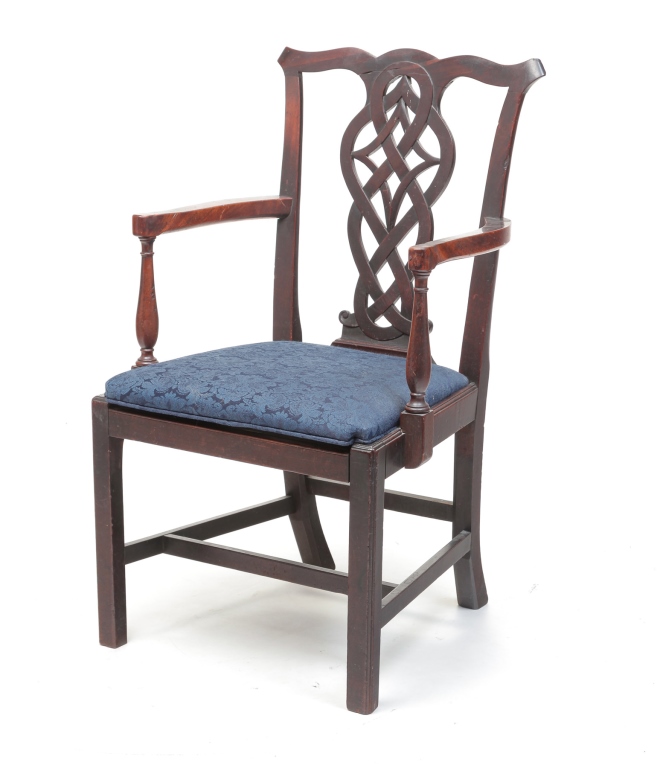 Appraisal: PENNSYLVANIA CHIPPENDALE ARMCHAIR Third quarter th century mahogany Turned arm