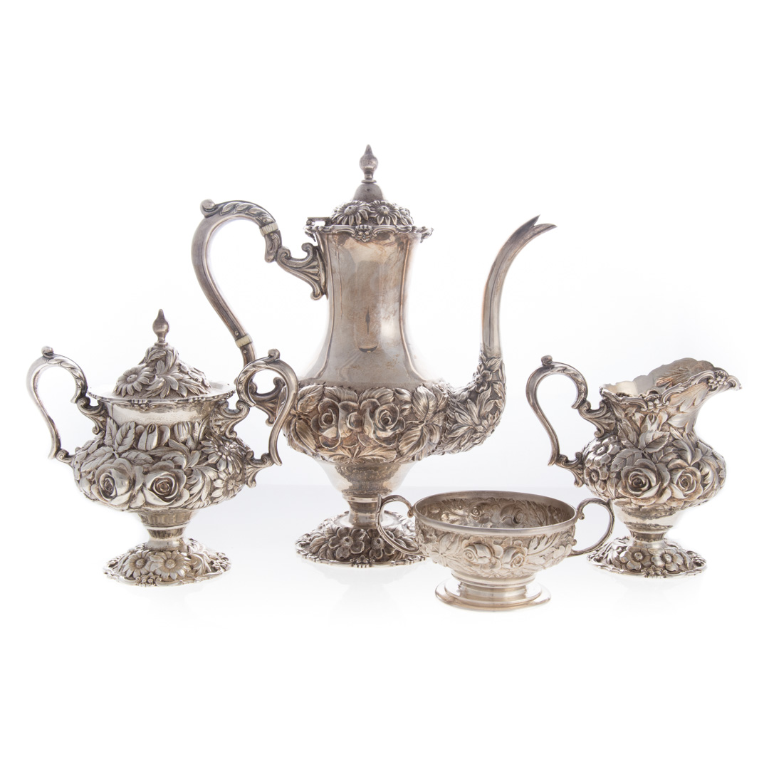 Appraisal: Stieff Rose repousse sterling -pc coffee set st half- th