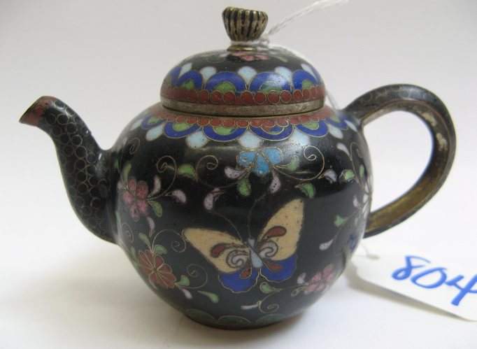 Appraisal: JAPANESE CLOISONNE MINIATURE TEAPOT Meiji Period The hand enameled teapot