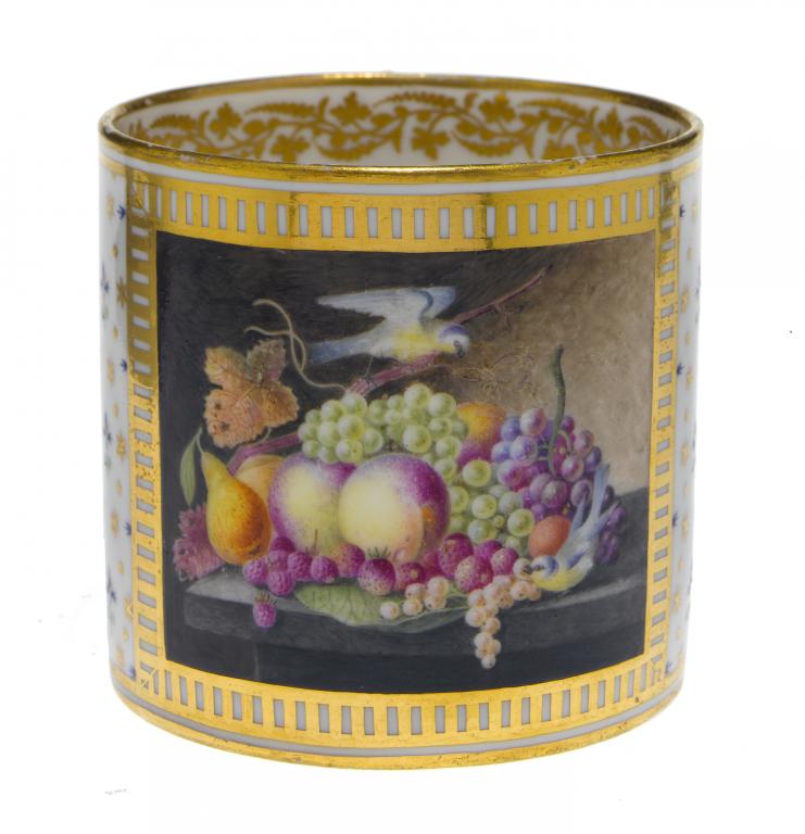 Appraisal: A DERBY COFFEE CAN painted by George Complin with fruit