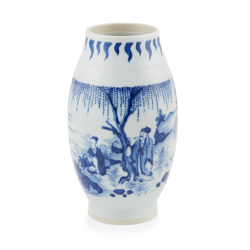 Appraisal: BLUE AND WHITE BALUSTER VASE TRANSITIONAL STYLE rising from everted