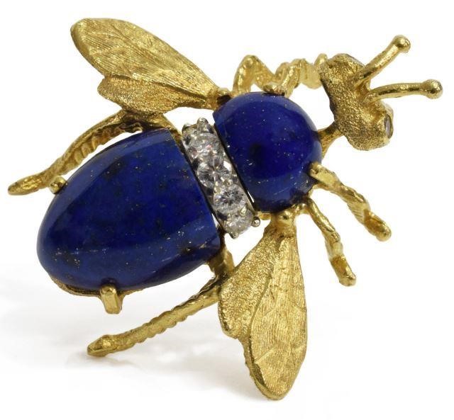 Appraisal: Estate kt yellow gold bee pin lapis lazuli cabochon body