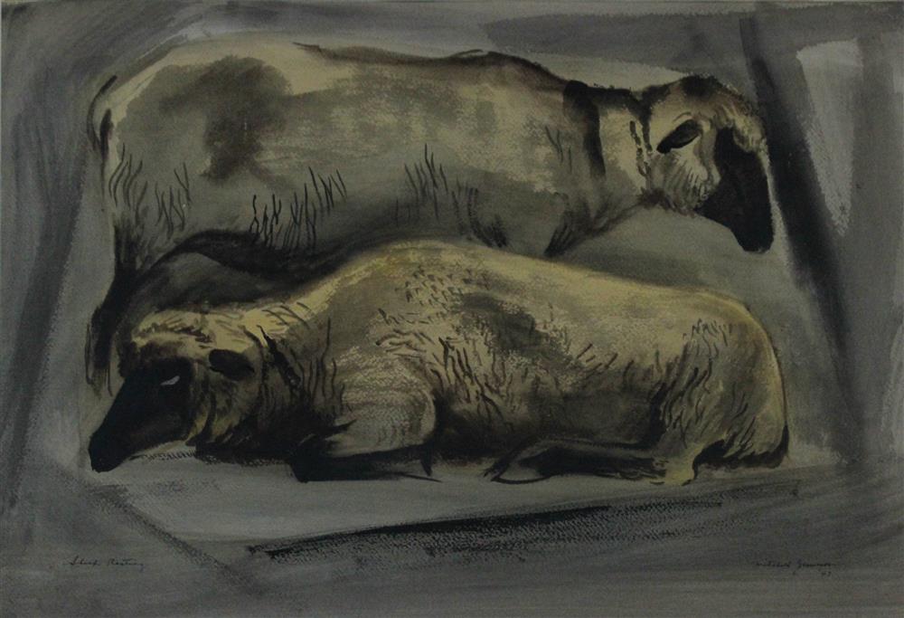 Appraisal: MITCHELL JAMIESON AMERICAN - SHEEP RESTING Watercolor on paper x