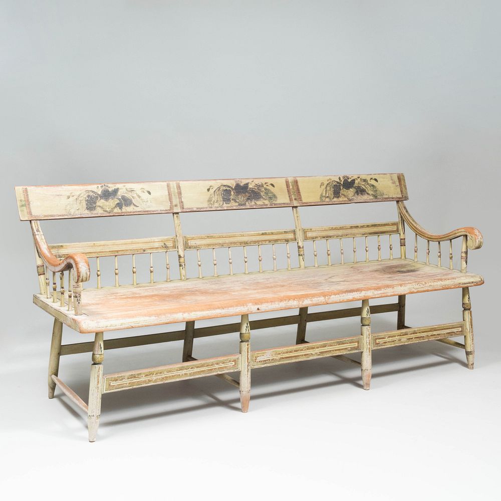 Appraisal: Federal Painted Hall Bench Indistinctly signed x ft in x