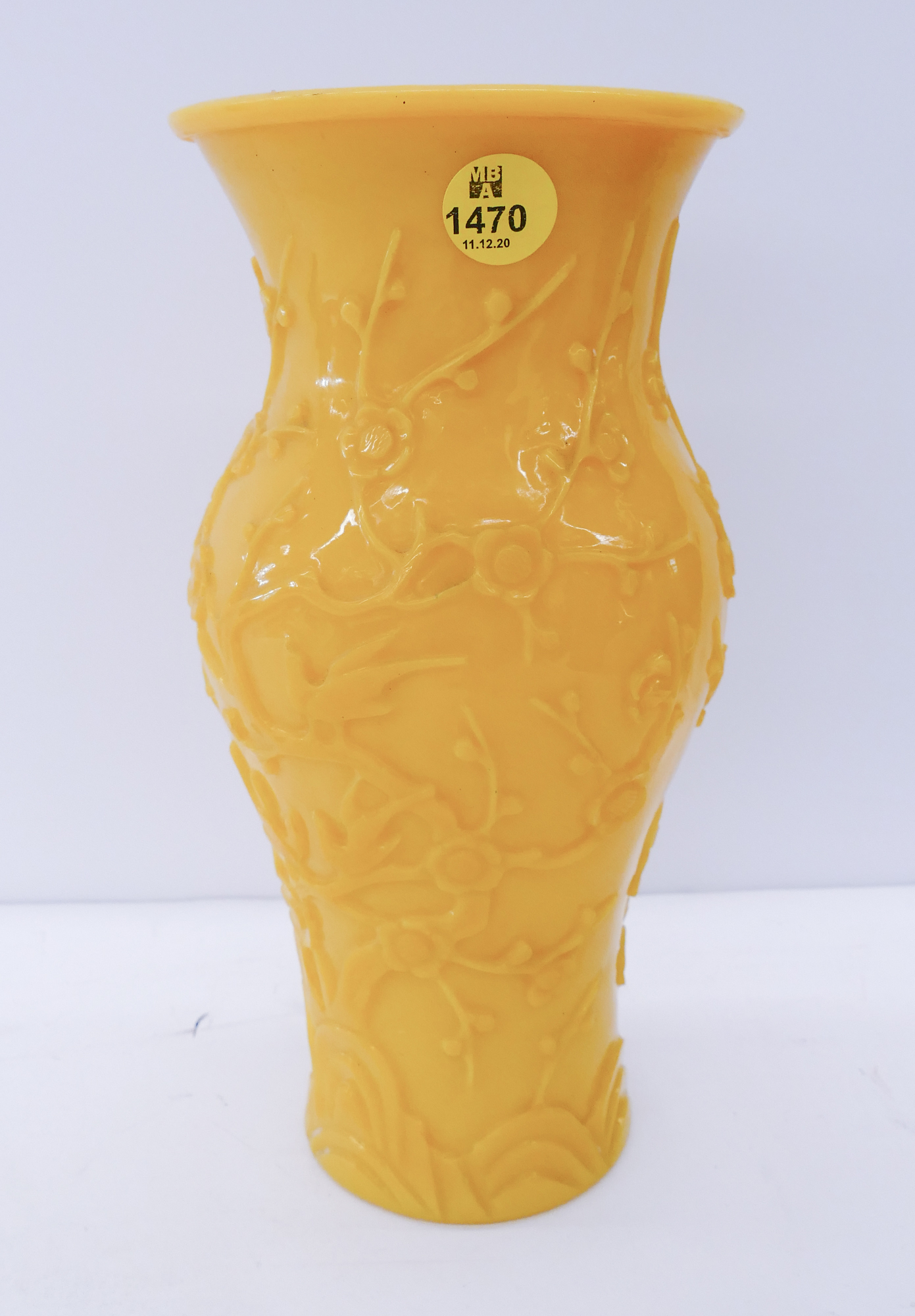 Appraisal: Chinese Carved Yellow Peking Glass Vase- ''