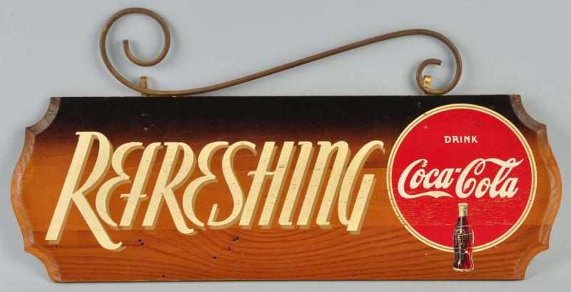 Appraisal: s Wire Wooden Coca-Cola Kay Displays Sign Description Clean and