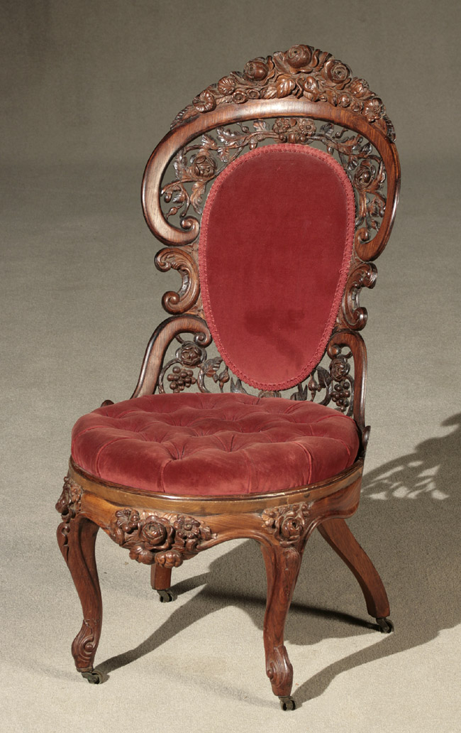 Appraisal: Victorian Rococo Revival Carved and Pierced Laminated Rosewood Side Chair