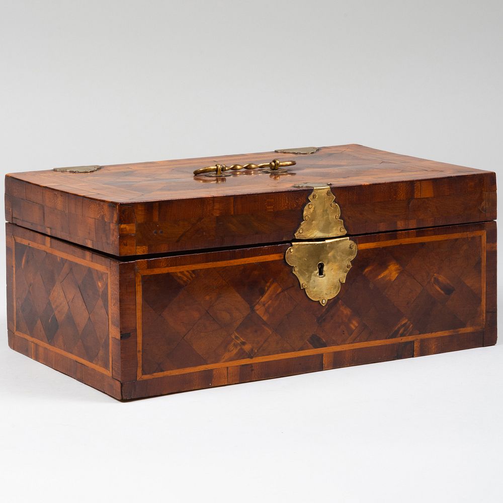 Appraisal: English Brass-Mounted Parquetry Document With fitted interior x x in