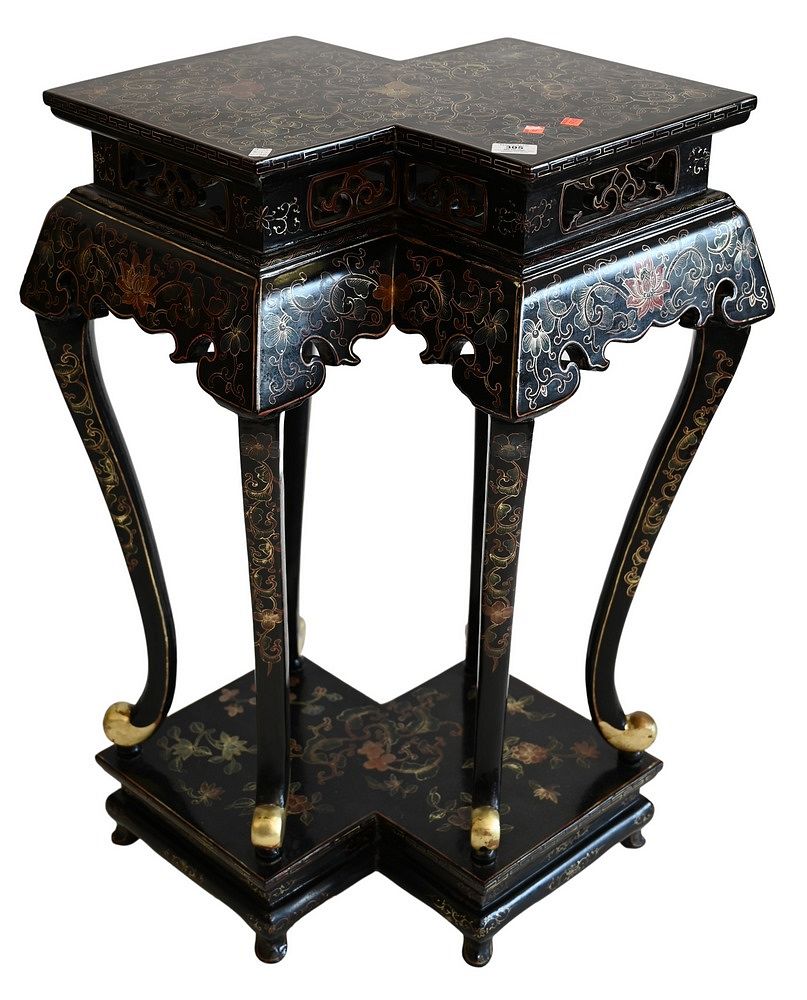 Appraisal: Chinese Lacquered Stand having shaped top height inches width inches