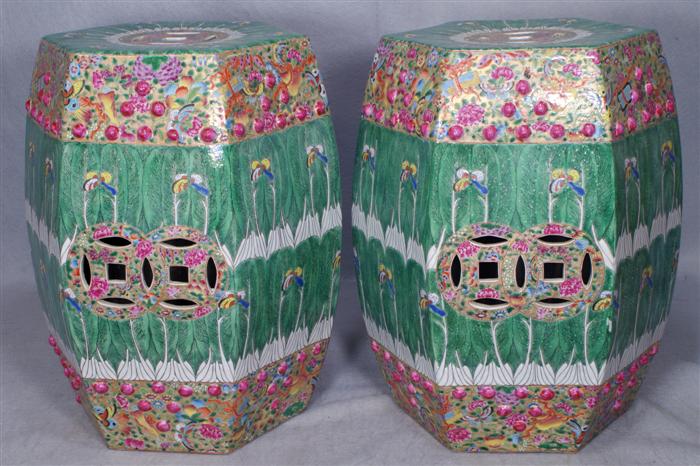 Appraisal: Pair of Chinese porcelain Cabbage and Butterfly decorated garden seats