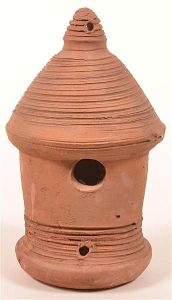 Appraisal: Unglazed Turned Redware Bird House Unglazed Turned Redware Bird House