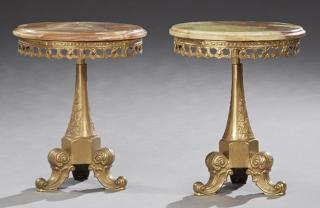 Appraisal: Pair of Low Onyx Top Brass Lamp Tables th c