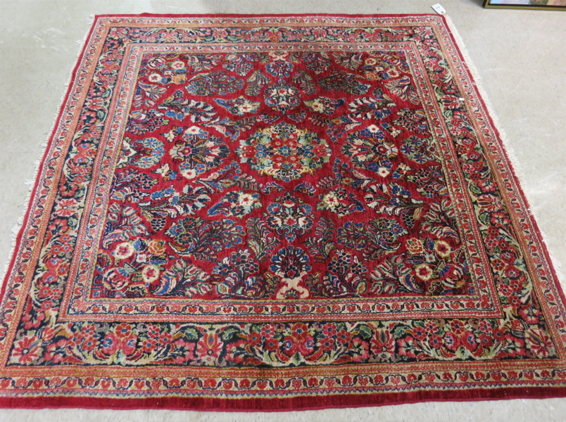 Appraisal: SQUARE SEMI-ANTIQUE PERSIAN SAROUK AREA RUG floral sprig and central