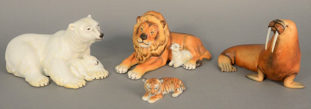 Appraisal: Four Herend porcelain figures to include natural lion polar bear