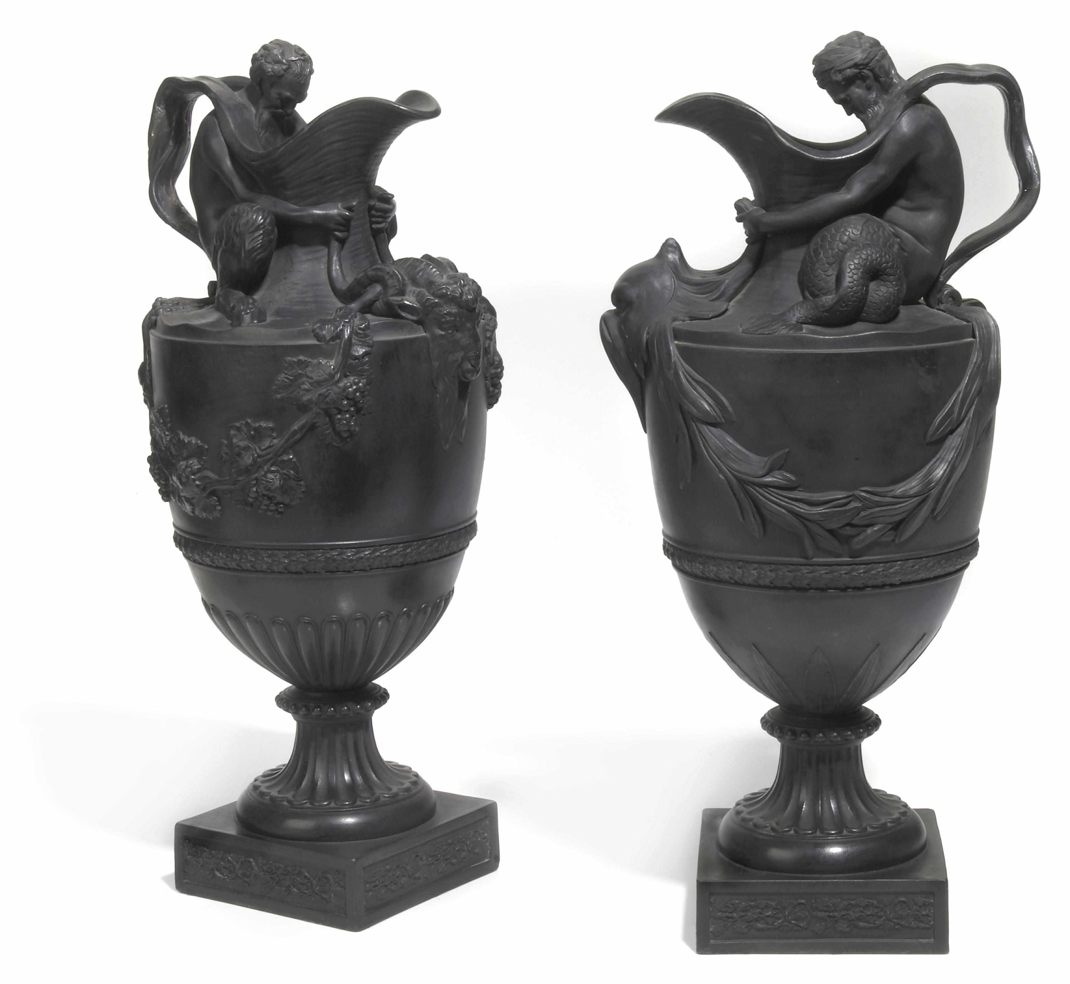 Appraisal: A companion pair of Wedgwood black basalt wine and water