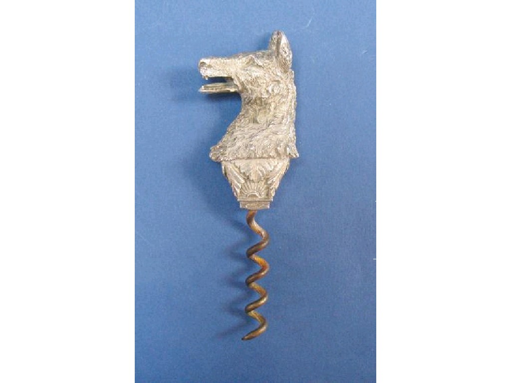 Appraisal: A WHITE METAL NOVELTY CORKSCREW the handled modelled in the