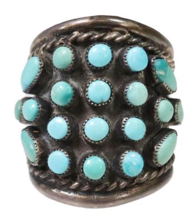 Appraisal: Native American silver content unknown ring with twenty inset turquoise