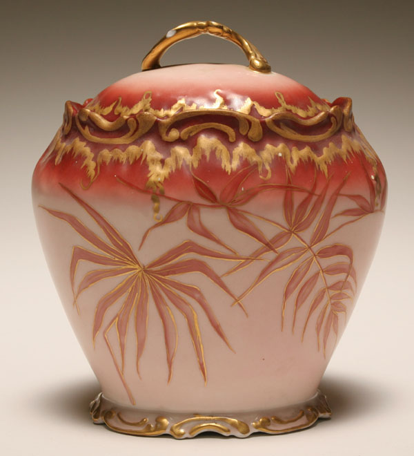 Appraisal: Limoges Coiffe French hand painted and gilt porcelain biscuit jar