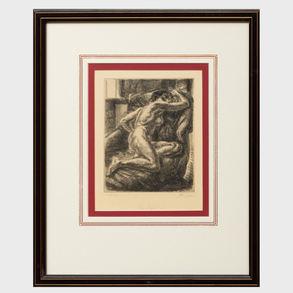 Appraisal: John Sloan - Nude on Draped Chair Etching in brown