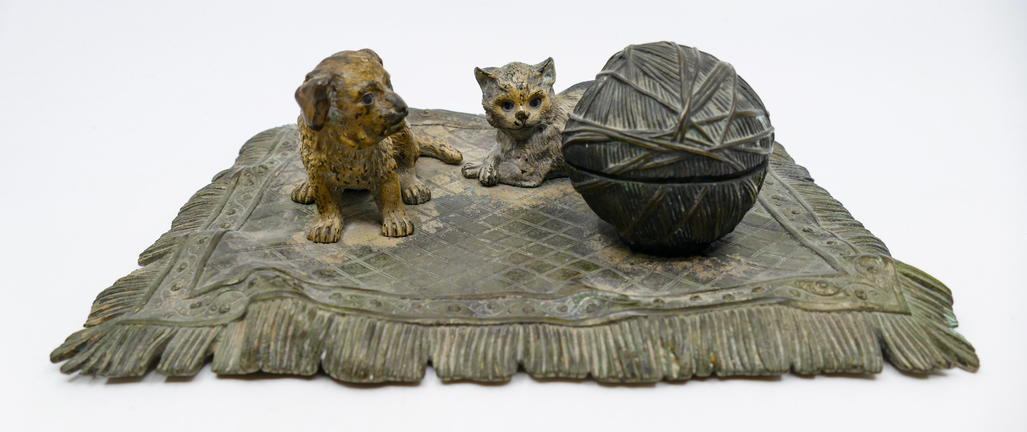 Appraisal: Franz Bergman Austrian Bronze Dog and Cat Figural Inkwell ''