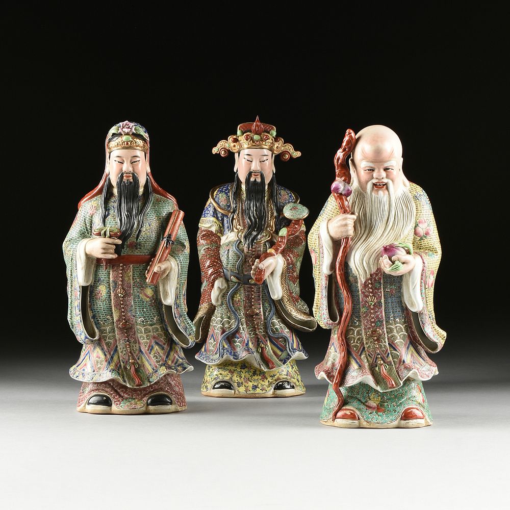 Appraisal: A GROUP OF THREE CHINESE FAMILLE ROSE PARCEL GILT PORCELAIN