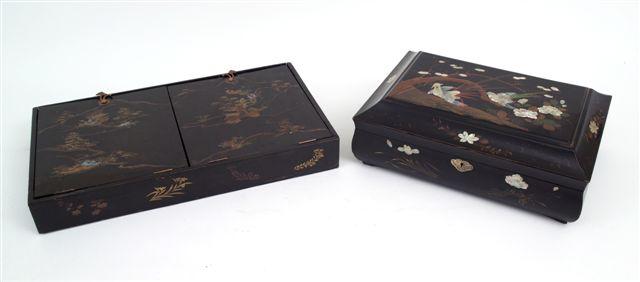 Appraisal: CHINESE MOTHER-OF-PEARL AND LACQUERED JEWELLERY CASKET th th CENTURY the