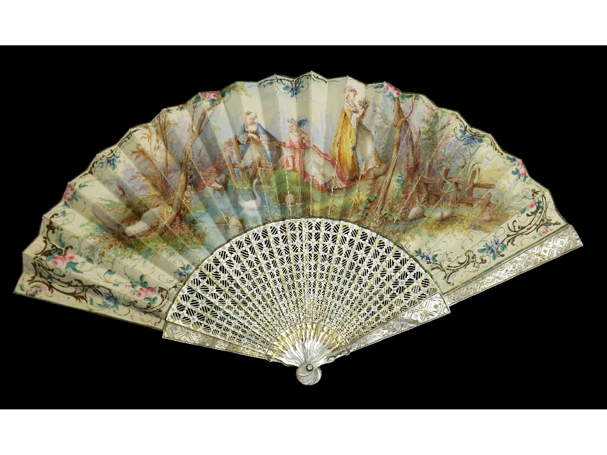 Appraisal: French late th century mother of pearl fan painted with