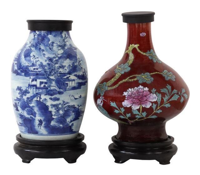 Appraisal: lot of Chinese porcelain lidded vases rising on wood stands