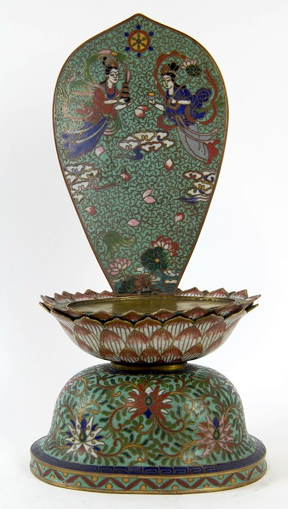 Appraisal: A Cloisonne Lotus-Form Buddhist Altar Chinese th Century The lotus-form