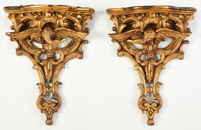 Appraisal: Pair Chippendale Style Gilt Eagle Brackets th century each molded