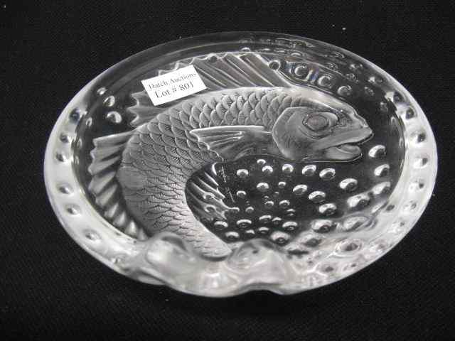 Appraisal: Lalique French Crystal Dish fish aquatic bubble design signed ''