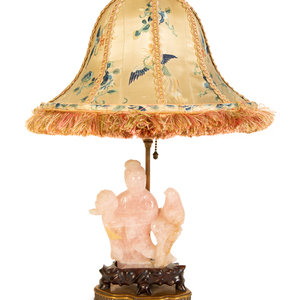 Appraisal: A Chinese Rose Quartz Figural Group Mounted as a Lamp