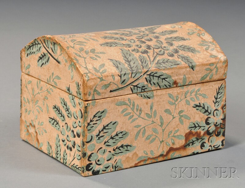 Appraisal: Abigail Osborn's Wallpaper-covered Dome-top Trinket Box New Hampshire c rectangular