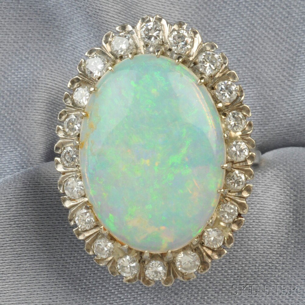 Appraisal: kt White Gold Opal and Diamond Ring set with a