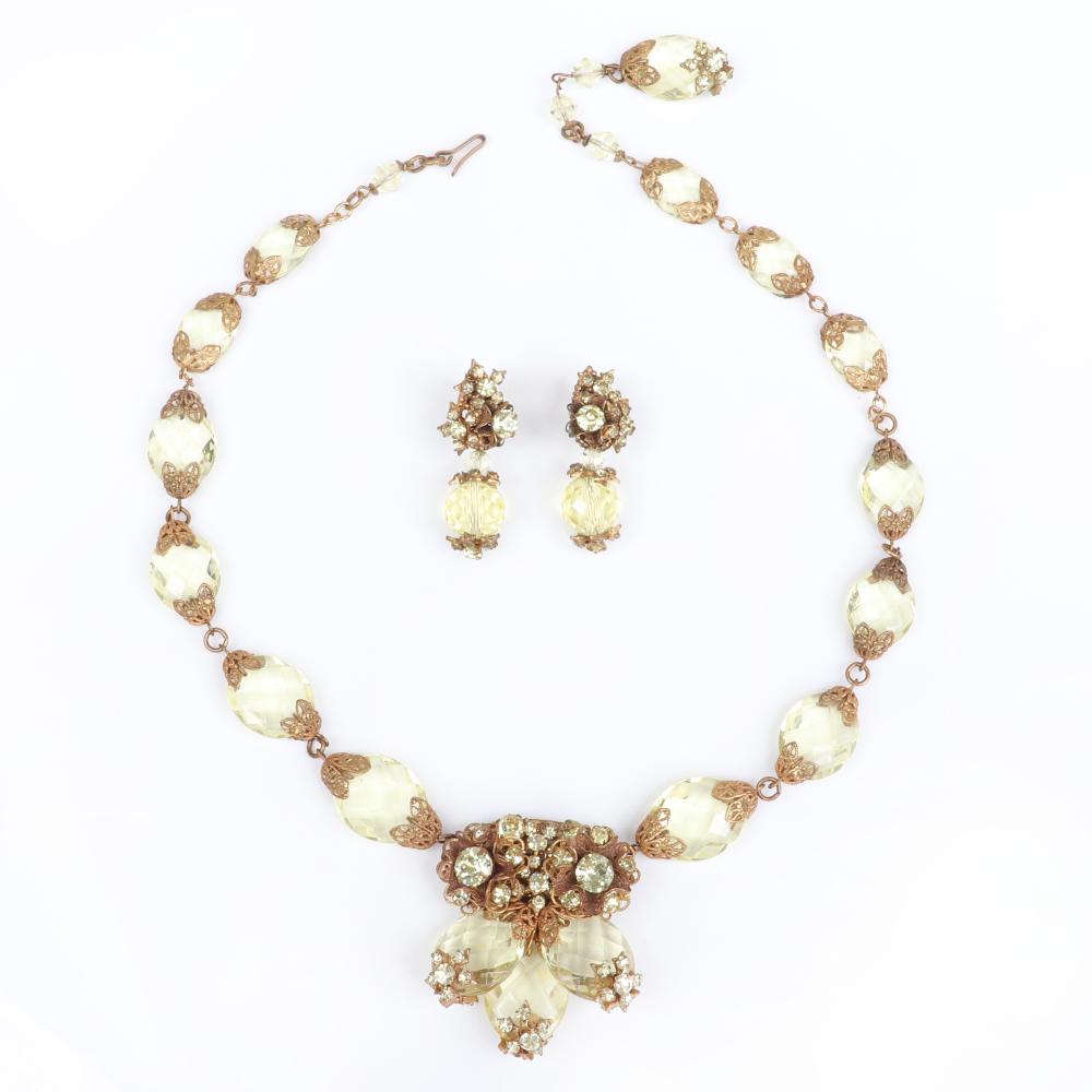 Appraisal: MIRIAM HASKELL NECKLACE WITH LARGE PRISMATIC PALE YELLOW FACETED CRYSTAL