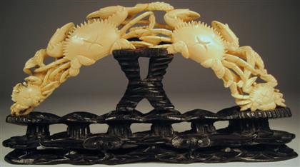 Appraisal: Chinese carved ivory tuskOf bridge form carved to show crabs