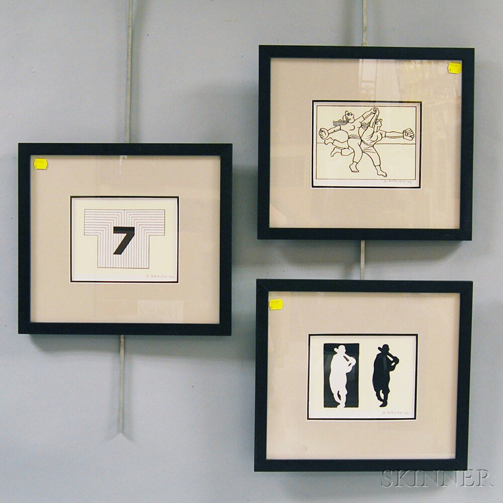 Appraisal: Mike Schacht American - Three Framed Silkscreen Prints from the