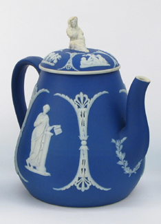 Appraisal: AN ENGLISH VICTORIAN WEDGWOOD JASPERWARE TEAPOT cobalt blue with white