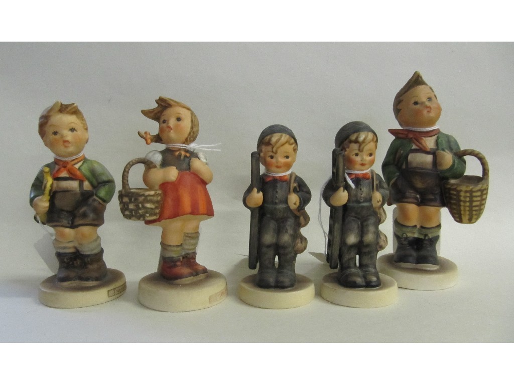 Appraisal: Five Hummel figures including two Chimney Sweeps Village Boy Little