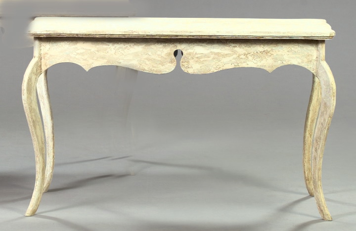 Appraisal: Louis XV-Style Paint-Decorated and Distressed Wooden Side Table the rectangular