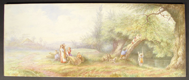 Appraisal: Rectangular Victorian china plaque well painted with children playing by