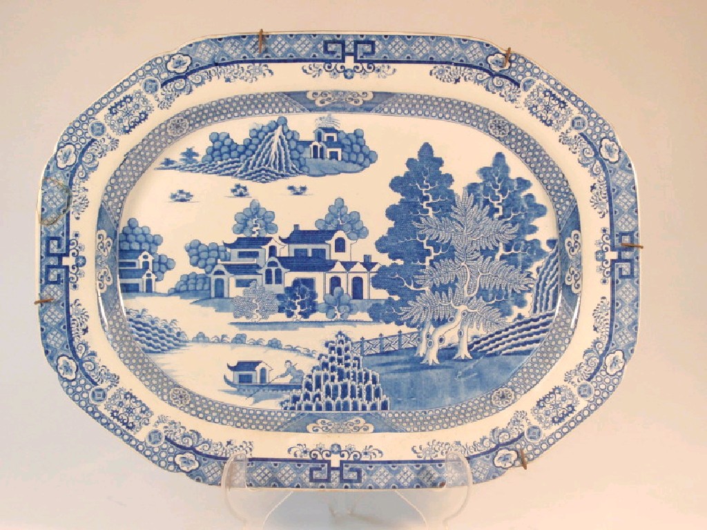 Appraisal: A thC blue and white transfer printed meat dish decorated