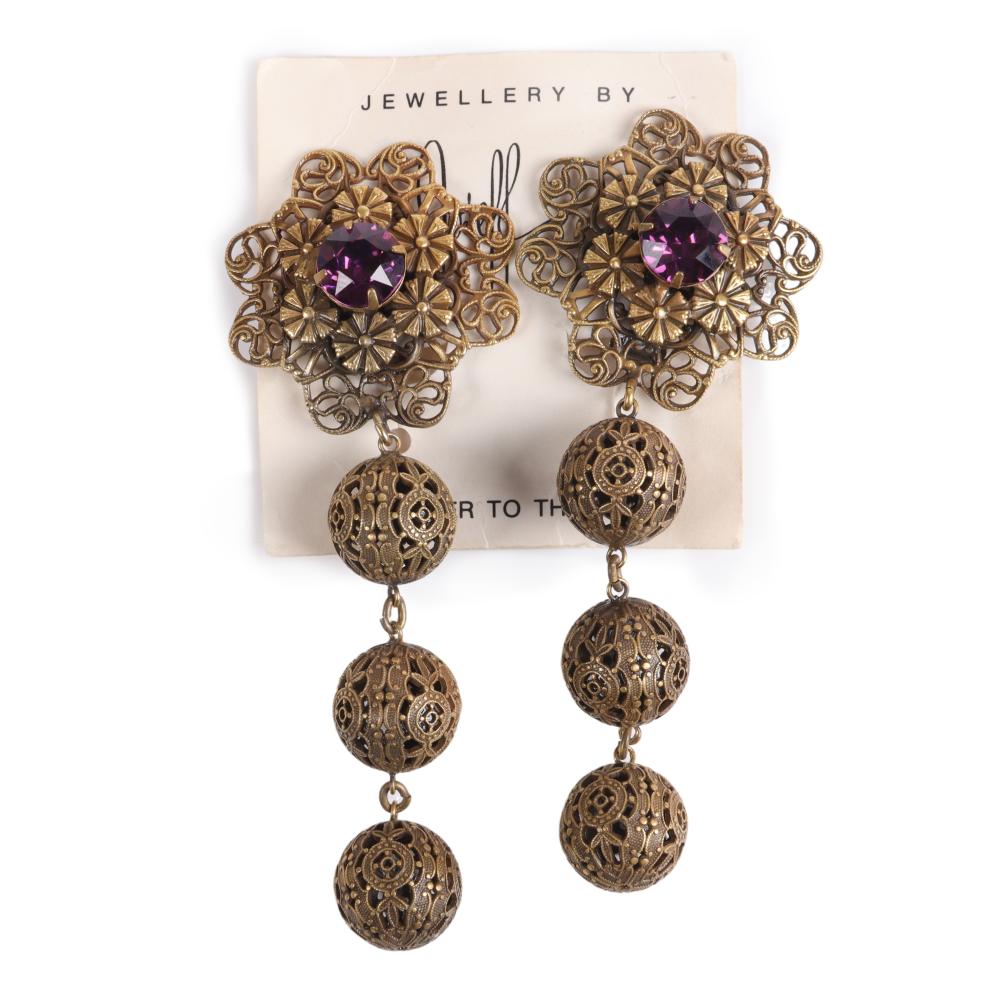 Appraisal: JOSEFF OF HOLLYWOOD DUSTER EARRINGS WITH PURPLE RHINESTONE AND FILIGREE