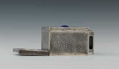 Appraisal: A Persian Silver Smoking Set A rectangular silver cigarette box