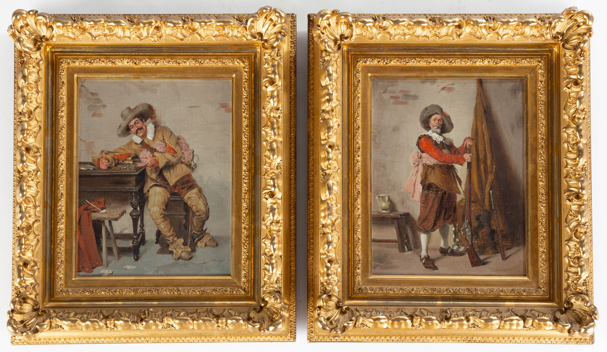 Appraisal: TH CENTURY EUROPEAN PAINTINGS Oil on canvas in period giltwood