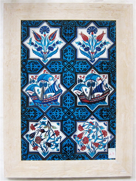 Appraisal: FRAMED SET OF TURKISH IZNIK POTTERY TILES Ottoman Empire style