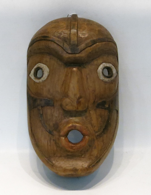 Appraisal: CARVED WOOD ESKIMO FACE MASK with polychrome enamel accents signed