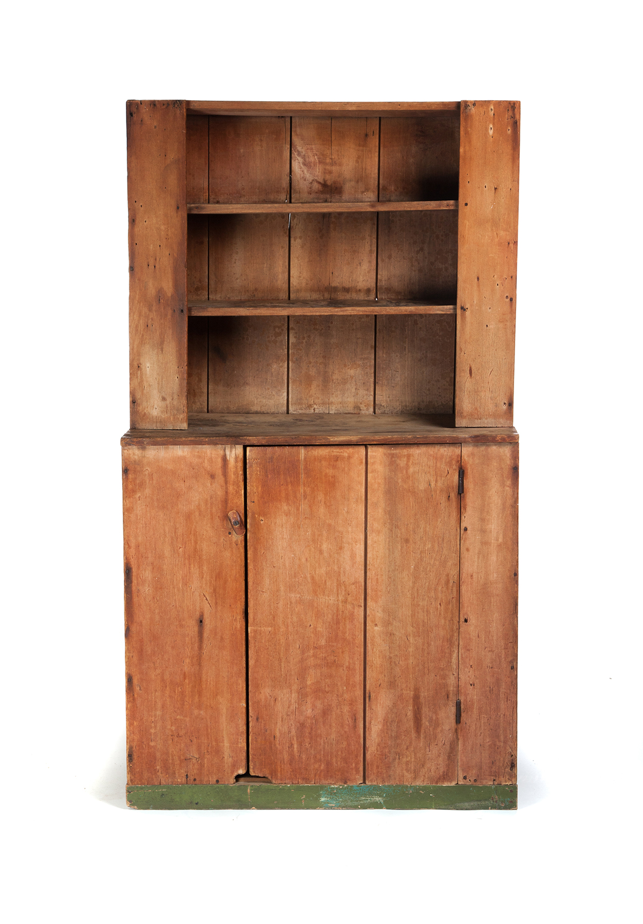 Appraisal: PRIMITIVE ONE-PIECE STEPBACK CUPBOARD American nd half- th century pine